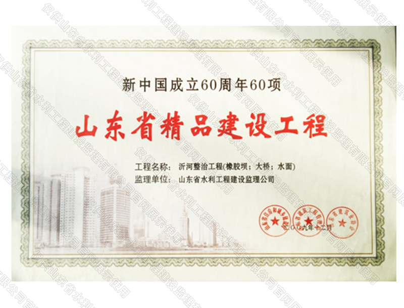 沂河整治工程（橡膠壩；大橋；水面）獲山東省精品建設(shè)工程