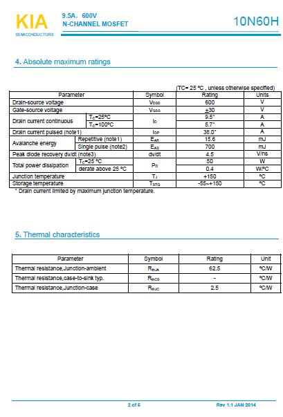 10n60場(chǎng)效應(yīng)管參數(shù) 9.5A/600V