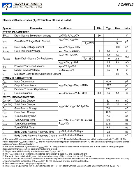AON6512替代,AON6512規格書,30V/150A