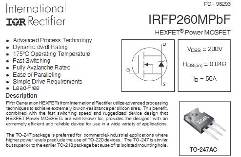 irfp260場效應管參數(shù),irfp260代換,逆變器MOS管-KIA MOS管