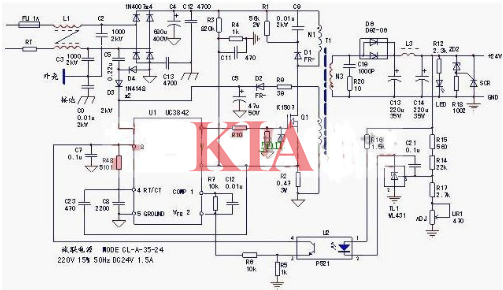 24v開關電源電路,24v電路原理圖-KIA MOS管