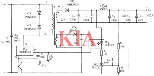 5v充電器電路圖,開關(guān)電源電路-KIA MOS管