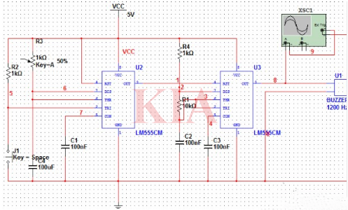 555報(bào)警器電路,工作原理圖-KIA MOS管