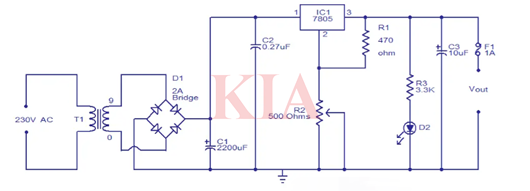 7805穩壓電源電路圖,7805電路分享-KIA MOS管